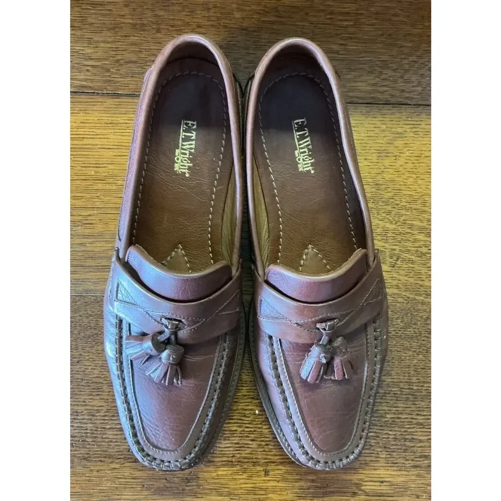 ET Wright brown leather tassel loafer dress shoe men’s size 8.5 Made In Italy